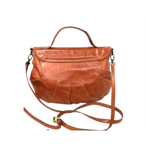 LAZZARI COGNAC ITALIAN LEATHER FLAP CRESENT CROSSBODY BAG - Picture 3 of 9